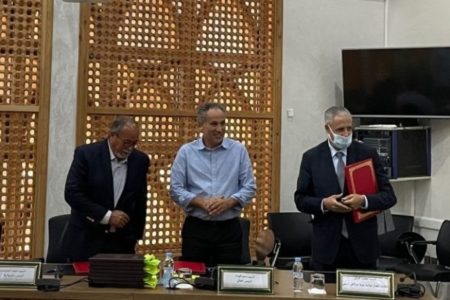 The Marrakech Regional Council Power handover ceremony between colleagues Ahmed Akhshishen and Samir Koudar